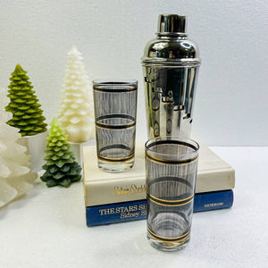 Georges Briard Highball glasses-Black & Gold Stripe